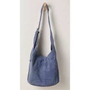 NWT Free People Sage Suede Bucket Tote Bag Slate Blue with Grommets